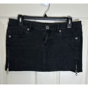 Vtg Y2k GUESS Micro Mini Check Black Skirt School Girl Stretch Zip Sides Sz 27